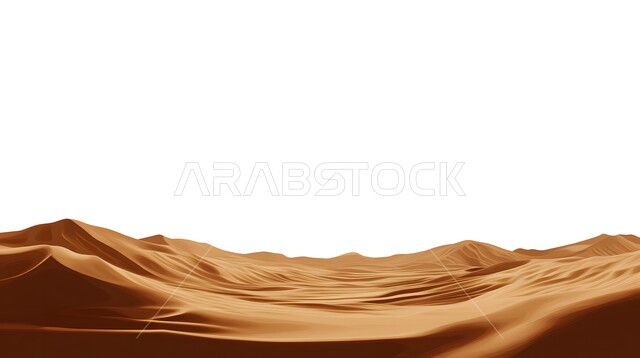 التضاريس و المرتفعات والقمم في البراري، التكوينات والتشكلات الرملية في صحراء المملكة العربية السعودية, مناطق البادية والبيئة الصحراوية في النهار, رسم توضيحي للكثبان والتلال من الرمال الناعمة الذهبية