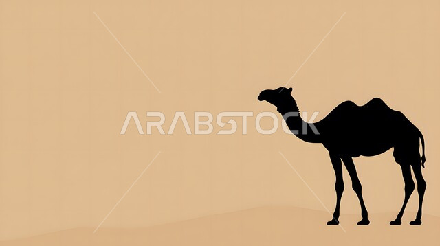 رسم توضيحي  لجمل يقف, المناطق الصحراوية في المملكة العربية السعودية، الاهتمام والعناية في الثدييات، النباتات الشوكية في البراري، المرتفعات والكثبان الرملية