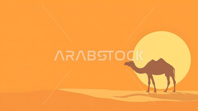 رسم توضيحي  لجمل يقف, المناطق الصحراوية في المملكة العربية السعودية، الاهتمام والعناية في الثدييات، النباتات الشوكية في البراري، المرتفعات والكثبان الرملية