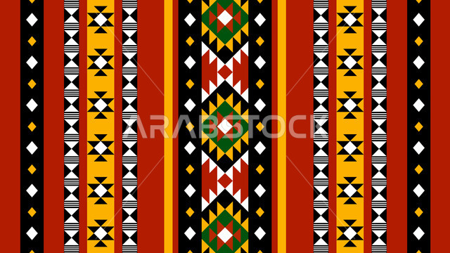 Saudi Arabian Gulf design for authentic colorful Arabic engravings in the Kingdom of Saudi Arabia, traditional heritage arts, crafts, Saudi folk heritage for Sadu decoration