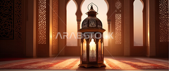 الفوانيس العربية المزخرفة المضيئة، الاجواء الرمضانية الروحانية، الاحتفال بقدوم شهر الخير, مفهوم العبادة والطاعة والتقرب الى الله، زينة وديكورات على الطراز العربي الاسلامي للاعياد والمناسبات الدينية