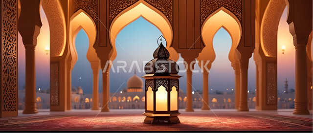 الاحتفال بقدوم شهر الخير, الاجواء الرمضانية الروحانية، الفوانيس العربية المزخرفة المضيئة، مفهوم العبادة والطاعة والتقرب الى الله، زينة وديكورات على الطراز العربي الاسلامي للاعياد والمناسبات الدينية