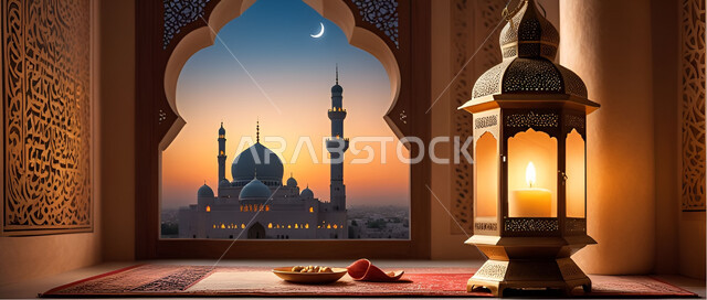 الاحتفال بقدوم شهر الخير, الاجواء الرمضانية الروحانية، الفوانيس العربية المزخرفة المضيئة، مفهوم العبادة والطاعة والتقرب الى الله، زينة وديكورات على الطراز العربي الاسلامي للاعياد والمناسبات الدينية