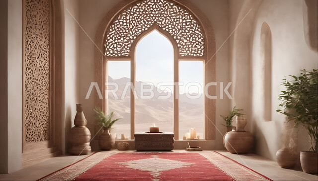 زينة وديكورات على الطراز العربي الاسلامي للاعياد والمناسبات الدينية، مفهوم العبادة والطاعة والتقرب الى الله، الاحتفال بقدوم شهر الخير, الاجواء الرمضانية الروحانية