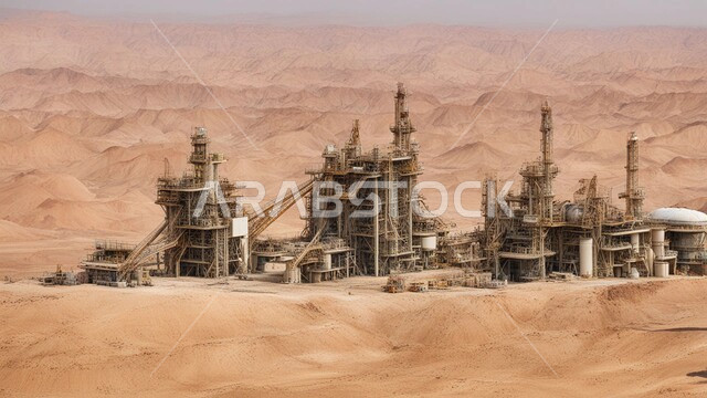 التطور الهندسي لمصافي البترول في المملكة العربية السعودية، مناجم نفط على الرمال الذهبية الناعمة، مناخ قاسي وجاف، اعتماد التقنيات الحديثة في إنتاجية النفط والغاز، صناعات ومشاريع بيتروكيماوية، أدوات ومعدات ضخمة وحديثة، الأبراج والهياكل المعدنية في الأراضي الصحراوية