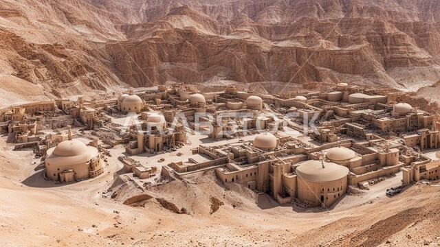 مناطق التنقيب عن الثروات الباطنية واستخراج الموارد الطبيعية، أماكن مناجم الفحم الطبيعي، الطبيعة الصخرية وتضاريس السلاسل الجبلية، المرتفعات وقمم الجبال في المملكة العربية السعودية، عدد من السيارات والآليات الثقيلة تقوم بالحفر والعمل في موقع التعدين