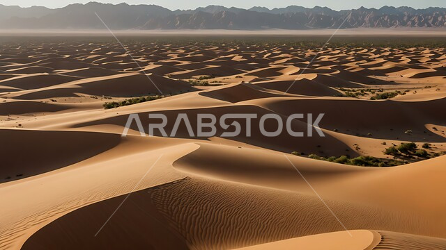 المرتفعات و التضاريس والقمم الجبلية في البراري، الهضاب و التلال من الرمال الناعمة الذهبية، التشكلات و التكوينات الرملية في صحراء المملكة العربية السعودية، مناطق البادية والبيئة الطبيعية الصحراوية في وقت النهار, خلفية الطبيعة