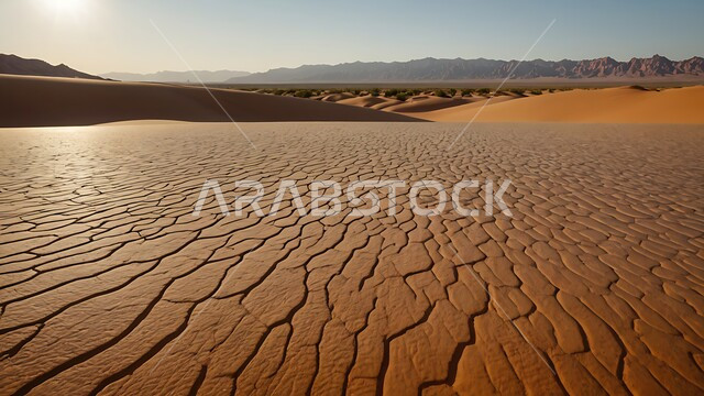 مفهوم الإحتباس الحراري، البيئة الصحراوية القاحلة، صورة مقربة لأرض طينية متشققة في موسم الجفاف، نتائج الكوارث الطبيعية والهزات الأرضية، المناطق الصحراوية الجافة, تغير المناخ والعوامل الطبيعية, خلفيات الطبيعة .