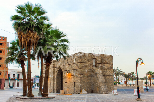 A picture of an ancient archaeological place, an ancient stone heritage house in Saudi Arabia in the old city of Jeddah