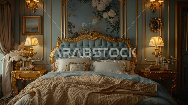 الطراز الكلاسيكي والتصاميم القديمة لغرف النوم، الديكورات الداخلية للمنازل الفاخرة، فلل وشقق سكنية في المملكة العربية السعودية، فن التصميم الداخلي والأثاث الراقي بألوان هادئة، مفهوم الراحة والاسترخاء