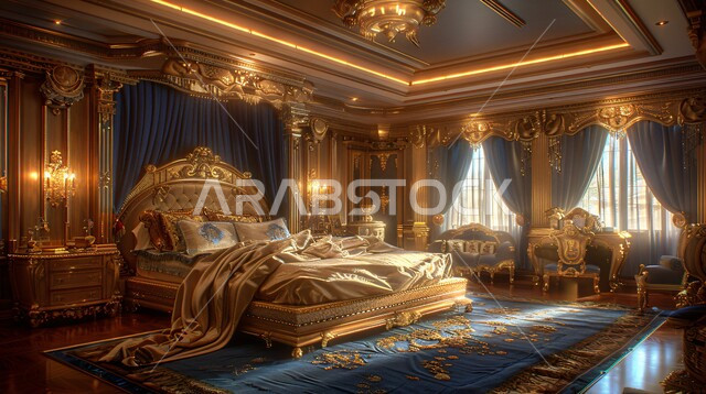 التصاميم القديمة على الطراز الكلاسيكي لغرف النوم، الديكورات الداخلية للمنازل الفاخرة، فلل وشقق سكنية في المملكة العربية السعودية، فن التصميم الداخلي والأثاث الراقي بألوان هادئة، مفهوم الراحة والاسترخاء