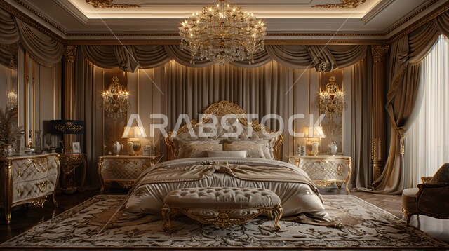 التصاميم القديمة على الطراز الكلاسيكي لغرف النوم، الديكورات الداخلية للمنازل الفاخرة، فلل وشقق سكنية في المملكة العربية السعودية، فن التصميم الداخلي والأثاث الراقي بألوان هادئة، مفهوم الراحة والاسترخاء