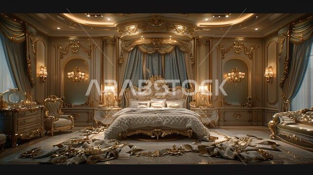 التصاميم القديمة على الطراز الكلاسيكي لغرف النوم، الديكورات الداخلية للمنازل الفاخرة، فلل وشقق سكنية في المملكة العربية السعودية، فن التصميم الداخلي والأثاث الراقي بألوان هادئة، مفهوم الراحة والاسترخاء