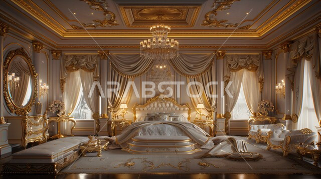 التصاميم القديمة على الطراز الكلاسيكي لغرف النوم، الديكورات الداخلية للمنازل الفاخرة، فلل وشقق سكنية في المملكة العربية السعودية، فن التصميم الداخلي والأثاث الراقي بألوان هادئة، مفهوم الراحة والاسترخاء