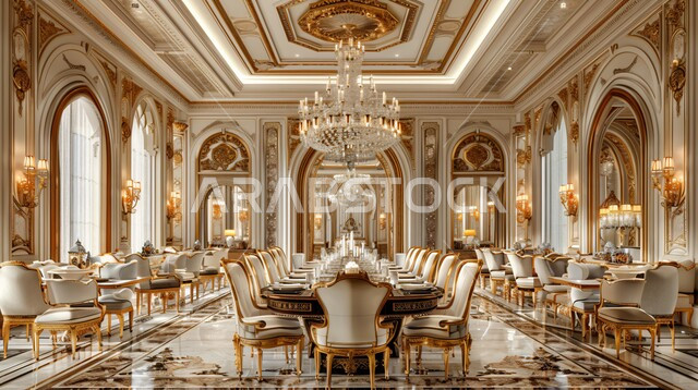 غرفة سفرة بتصاميم فاخرة وألوان راقية, مطاعم وفنادق المملكة العربية السعودية, فن التصميم الداخلي على الطراز الكلاسيكي، ديكورات منزلية داخلية لغرف الطعام وصالات المطاعم