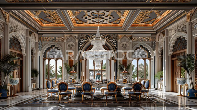 غرفة سفرة بتصاميم فاخرة وألوان راقية, مطاعم وفنادق المملكة العربية السعودية, فن التصميم الداخلي على الطراز الكلاسيكي، ديكورات منزلية داخلية لغرف الطعام وصالات المطاعم