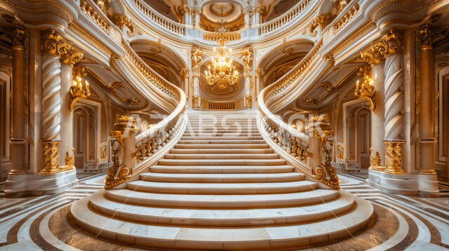 سلم فاخر مصنوع من الرخام داخل احد الفنادق، الديكورات الداخلية للفلل السكنية بتصاميم كلاسيكية، اكسسوارات وتحف وأثاث منزلي راقي، فن التصميم الداخلي الراقي للشقق في المملكة العربية السعودية