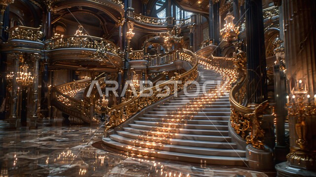 سلم فاخر مصنوع من الرخام داخل احد الفنادق، الديكورات الداخلية للفلل السكنية بتصاميم كلاسيكية، اكسسوارات وتحف وأثاث منزلي راقي، فن التصميم الداخلي الراقي للشقق في المملكة العربية السعودية