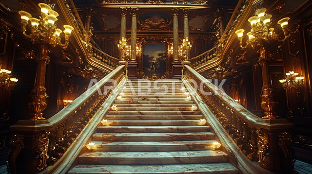 سلم فاخر مصنوع من الرخام داخل احد الفنادق، الديكورات الداخلية للفلل السكنية بتصاميم كلاسيكية، اكسسوارات وتحف وأثاث منزلي راقي، فن التصميم الداخلي الراقي للشقق في المملكة العربية السعودية