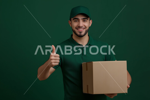  عملية التوصيل الامنة والموثوقة ، شاب عربي سعودي خليجي يقوم بتسليم الطلبات للزبائن ، التوقيع على نموذج تسليم واستلام الطرد ، طلب المنتجات عبر الانترنت ،  خدمات الشحن و التوصيل ذات الجودة العالية 