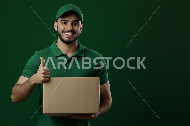  عملية التوصيل الامنة والموثوقة ، شاب عربي سعودي خليجي يقوم بتسليم الطلبات للزبائن ، التوقيع على نموذج تسليم واستلام الطرد ، طلب المنتجات عبر الانترنت ،  خدمات الشحن و التوصيل ذات الجودة العالية 