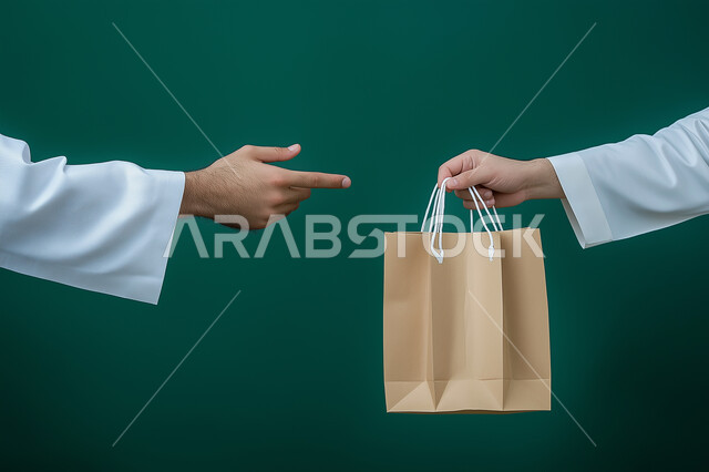 طلب المنتجات عبر الانترنت ،  عملية التوصيل الامنة والموثوقة ، شاب عربي سعودي خليجي يقوم بتسليم الطلبات للزبائن ، التوقيع على نموذج تسليم واستلام الطرد ،  خدمات الشحن و التوصيل ذات الجودة العالية 