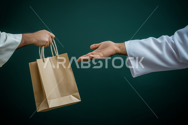 طلب المنتجات عبر الانترنت ،  عملية التوصيل الامنة والموثوقة ، شاب عربي سعودي خليجي يقوم بتسليم الطلبات للزبائن ، التوقيع على نموذج تسليم واستلام الطرد ،  خدمات الشحن و التوصيل ذات الجودة العالية 