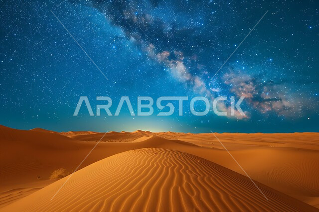معالم واماكن سياحية متميزة في المملكة العربية السعودية، الشهب والنجوم اللامعة في سماء مجرة درب التبانة، القمم والمرتفعات الجبلية، المناظر الطبيعية في المناطق الصحراوية ليلا