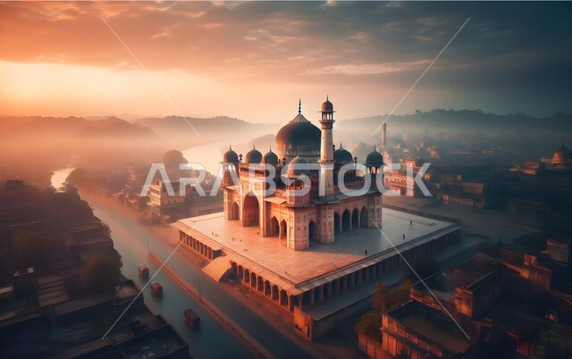 مجسم ثلاثي الابعاد لمسجد في المملكة العربية السعودية, ديكورات القبب والمآذن على الطراز العربي الإسلامي, نداء المسلمين لأداء الفرائض والصلوات, الفن الهندسي المعماري لبناء المساجد, مفهوم العبادة والتقرب إلى الله تعالى