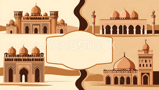 مفهوم العبادة والتقرب إلى الله تعالى, مجسم ثلاثي الابعاد لمسجد في المملكة العربية السعودية, ديكورات القبب والمآذن على الطراز العربي الإسلامي, نداء المسلمين لأداء الفرائض والصلوات, الفن الهندسي المعماري لبناء المساج, خلفية بيج