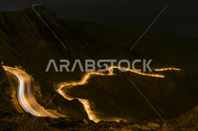 Photography of the Hada Mountains in the Taif region, the night traffic, the magic of the picturesque nature in Saudi Arabia
