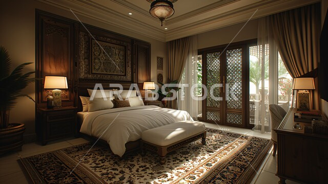 Glass facades overlooking nature, elegant and sophisticated home furniture, rooms with luxurious modern interior designs, residential apartments and villas with sophisticated decorations, comfortable bed and pillows, modern style bedroom interior design, architectural arts, modern hotels and resorts