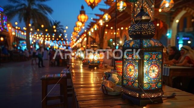 تحف و اكسسوارات مميزة، مجموعة من فوانيس عربية تقليدية مزخرفة، تصاميم سعودية تم إعدادها لمهرجان شهر رمضان، حرفة صناعة المصابيح الملونة و المعدنية، لفتة و اجواء رائعة وجميلة لتزيين الشوارع والأسواق بالاعياد