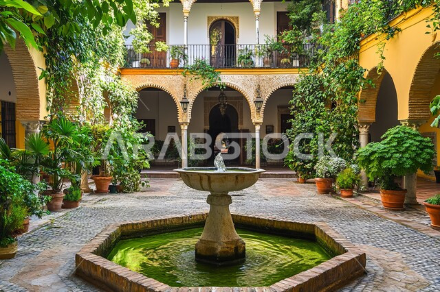 تصاميم وديكورات عصرية مميزة للجلسات الخارجية، الاهتمام في زراعه النباتات و الأشجار الخضراء في حديقة المنازل السكنية، الفنون الهندسية المعمارية للشقق و الفلل في المملكة العربية السعودية، الفن الهندسي المعماري في تصميم الفناء الشعبي مع نافورة الماء