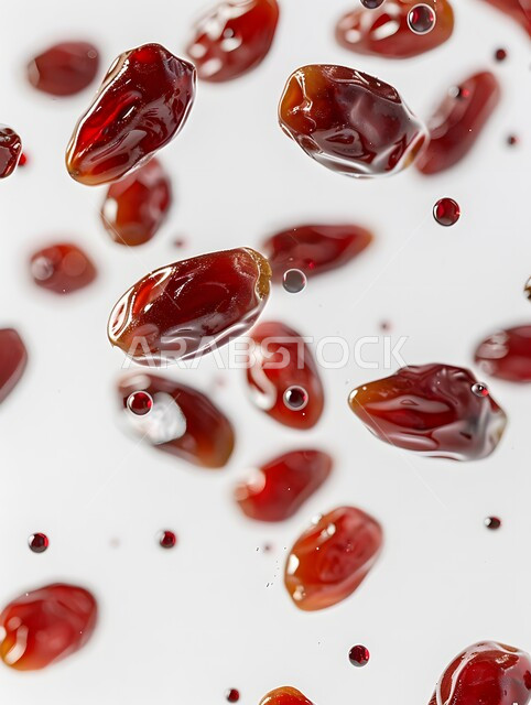 وجبة غذائية عالية الأهمية، صورة مقربة لحبة التمر الطازجة، منتجات ومحاصيل زراعية محلية سعودية وطنية، تمور صحية لذيذة، ضيافة رمضانية شهية، غذاء صحي ومفيد، خلفية بيضاء