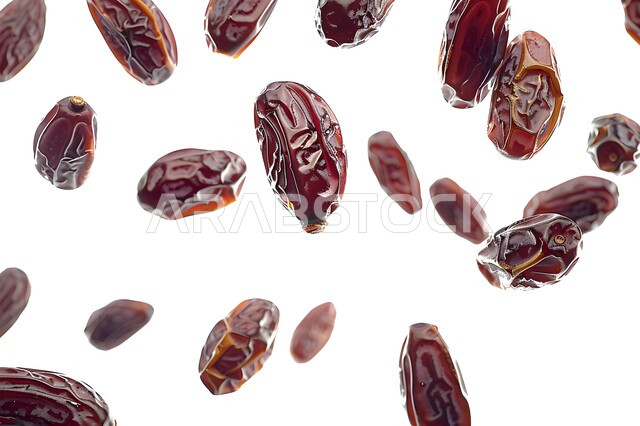 وجبة غذائية عالية الأهمية، صورة مقربة لحبة التمر الطازجة، منتجات ومحاصيل زراعية محلية سعودية وطنية، تمور صحية لذيذة، ضيافة رمضانية شهية، غذاء صحي ومفيد، خلفية بيضاء