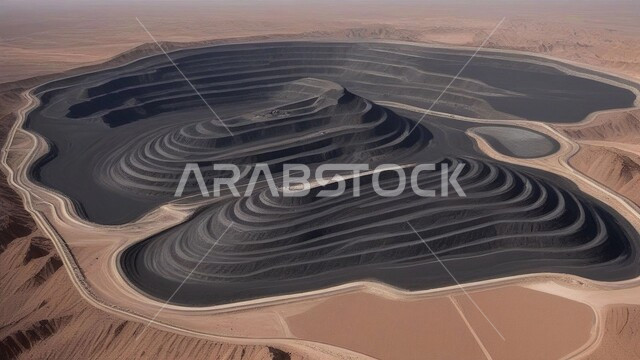 Arab natural coal mines, exploration areas for underground resources, rocky nature and topography of mountain ranges, highlands and mountain peaks in the Kingdom of Saudi Arabia, huge amounts of national coal production.