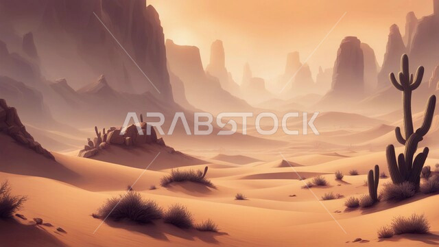 التضاريس و المرتفعات والقمم في البراري، التكوينات والتشكلات الرملية في صحراء المملكة العربية السعودية, مناطق البادية والبيئة الصحراوية في النهار, الكثبان والتلال من الرمال الناعمة الذهبية