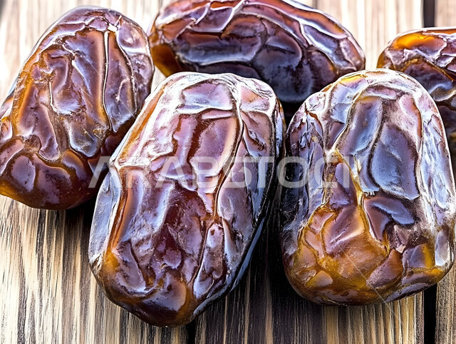 Healthy and high-value meal, different types of delicious dates, close-up of wrinkled braided dates, delicious Ramadan hospitality, sugar-rich foods, local national products in Saudi Arabia