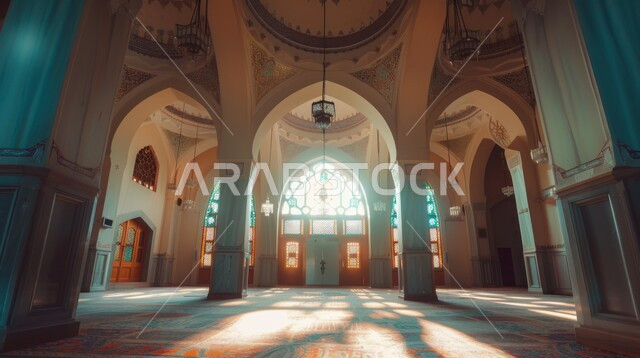  مفهوم العبادة والتقرب الى الله, اداء الفرائض والصلوات, دمج الحضارة مع الأصالة، الزخارف والنقوش الاسلامية في احد المساجد في المملكة العربية السعودية, الديكورات الداخلية المميزة على الطراز الاسلامي