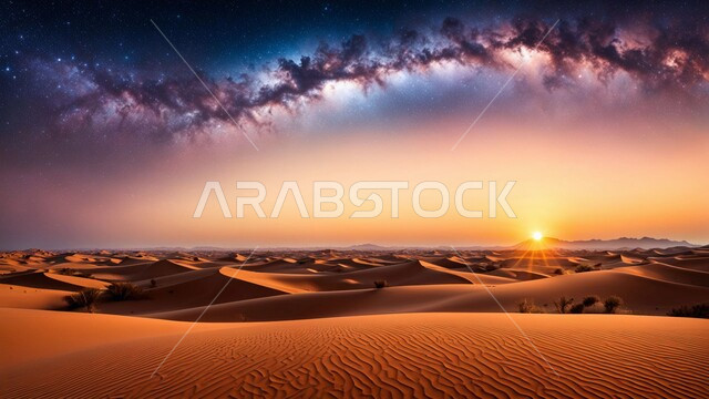 الهضاب و التلال الرملية في الصحراء, اماكن البادية والبيئة الطبيعية ، الرمال الذهبية الناعمة في المناطق الصحراوية, منظر السماء المليئة بالغيوم البيضاء في المملكة العربيه السعودية, خلفية الطبيعة