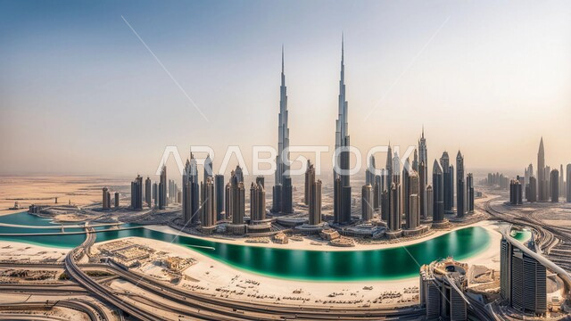 رؤية مستقبلية 2031, منظر تخيلي مستقبلي للتقدم و النمو العمراني للمباني والمنشآت التجارية الشاهقة في الامارات العربية المتحدة, الفن الهندسي المعماري للأبراج وناطحات السحاب, بناء مستقبل حضاري ومتطور 