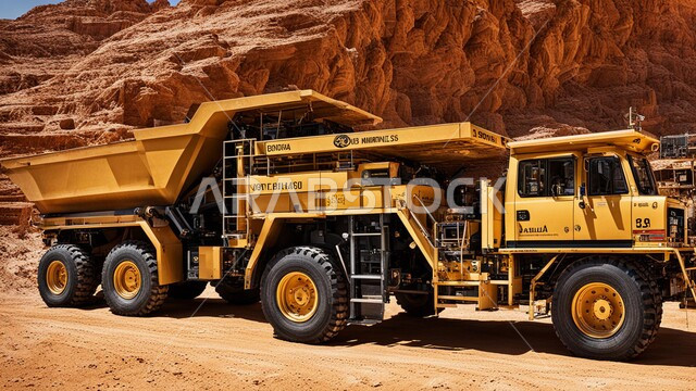 مناطق التنقيب عن الثروات الباطنية الثمينة، الطبيعة الرملية وتضاريس السلاسل الجبلية في المملكة العربية السعودية، مناجم الفحم الطبيعي العربي، الالات والمعدات الضخمة الثقلية في موقع العمل