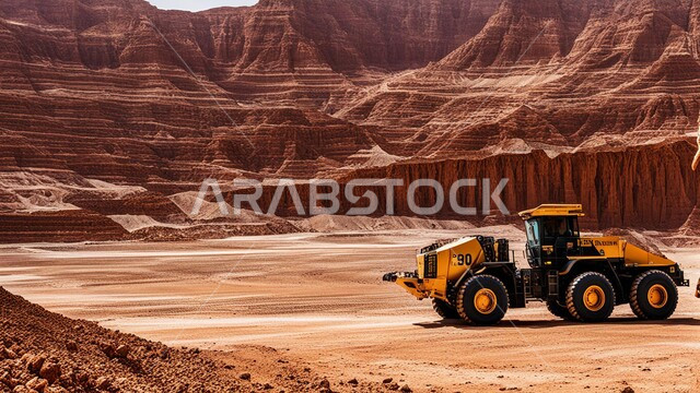 مناطق التنقيب عن الثروات الباطنية الثمينة، الطبيعة الرملية وتضاريس السلاسل الجبلية في المملكة العربية السعودية، مناجم الفحم الطبيعي العربي، الالات والمعدات الضخمة الثقلية في موقع العمل