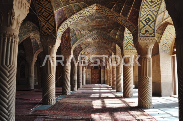 النقوش والزخارف للاعمدة والاقواس على الطراز الاسلامي، مفهوم العبادة والتقرب إلى الله تعالى الفن الهندسي المعماري المسجد عربي عريق التصاميم والديكورات الداخلية للمساجد في المملكة العربية السعودية