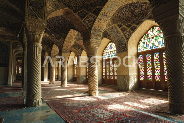 النقوش والزخارف للاعمدة والاقواس على الطراز الاسلامي، مفهوم العبادة والتقرب إلى الله تعالى الفن الهندسي المعماري المسجد عربي عريق التصاميم والديكورات الداخلية للمساجد في المملكة العربية السعودية