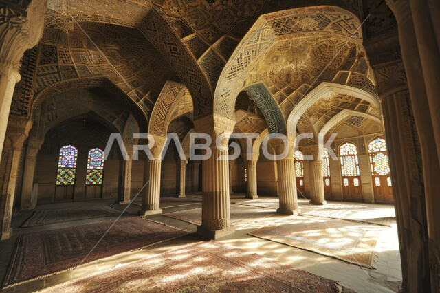 النقوش والزخارف للاعمدة والاقواس على الطراز الاسلامي، مفهوم العبادة والتقرب إلى الله تعالى الفن الهندسي المعماري المسجد عربي عريق التصاميم والديكورات الداخلية للمساجد في المملكة العربية السعودية