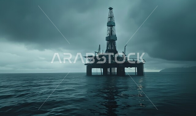 منصة نفط لاستنباط الزيوت, استخراج وتصدير الثروات الباطنية، حفارة تقوم بالتنقيب عن النفط وسط البحر, آلات حفر ضخمة , جودة الأدوات والمعدات لصناعة وتخزين البترول