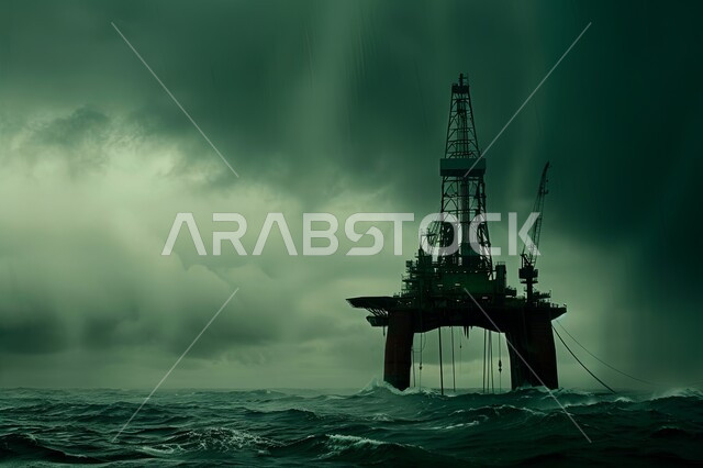 منصة نفط لاستنباط الزيوت, استخراج وتصدير الثروات الباطنية، حفارة تقوم بالتنقيب عن النفط وسط البحر, آلات حفر ضخمة , جودة الأدوات والمعدات لصناعة وتخزين البترول