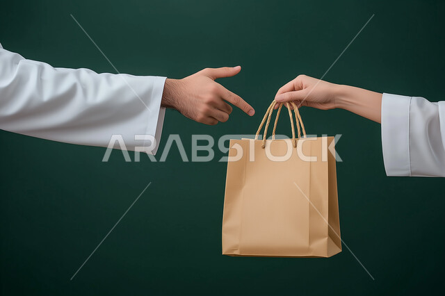 تسليم الطلبات في الموعد المحدد، بورتريه لرجل عربي سعودي خليجي يقوم بتسليم البضائع للزبائن, التسوق الالكتروني, طلبات اونلاين, التسوق الذكي, عملية شراء وتوصيل موثوقه, مندوب توصيل, خدمات التوصيل السريع، 
